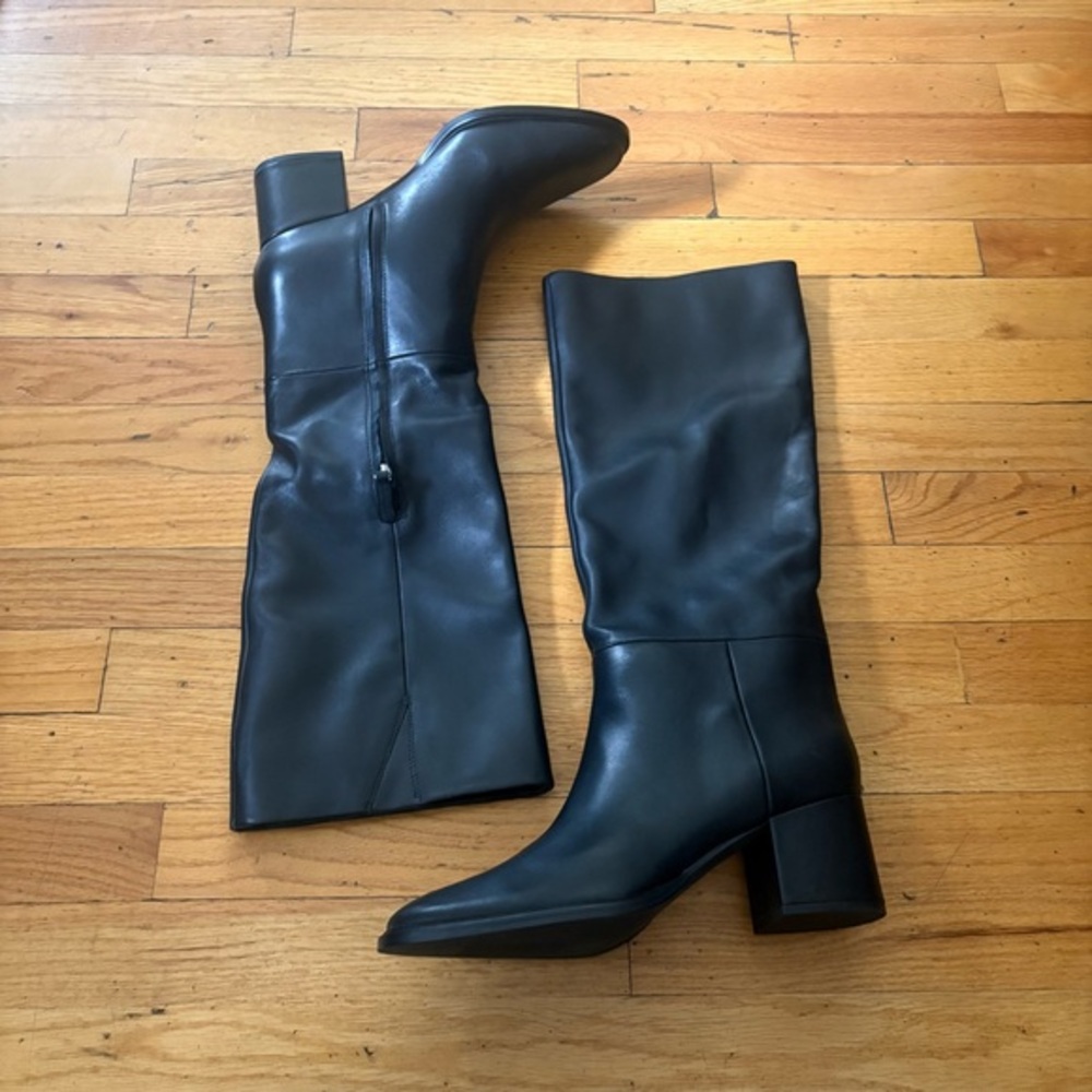 Nordstrom Brand Black Leather Block Heel Boots Size 11